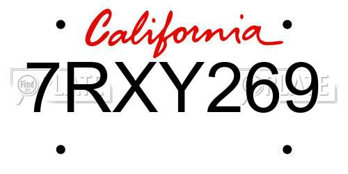7RXY269 California License Plate