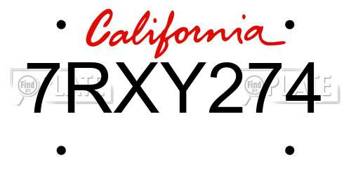 7RXY274 California License Plate