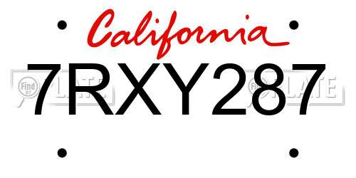 7RXY287 California License Plate