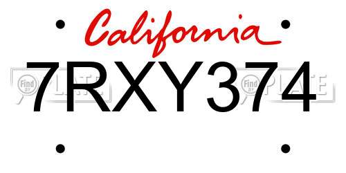 7RXY374 California License Plate
