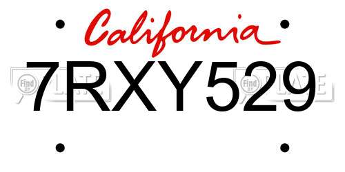 7RXY529 California License Plate