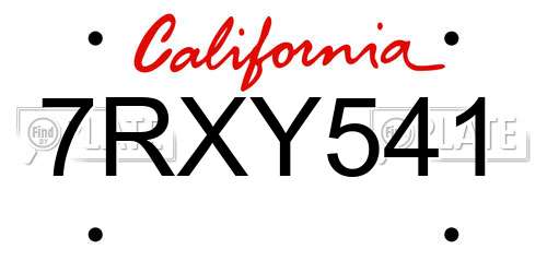 7RXY541 California License Plate