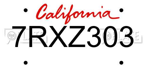 7RXZ303 California License Plate