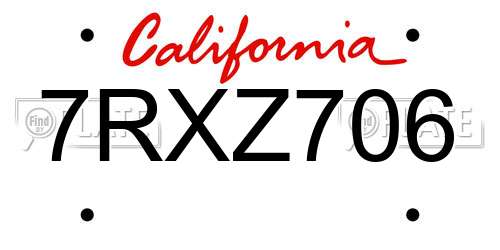 7RXZ706 California License Plate