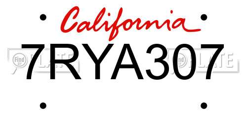 7RYA307 California License Plate