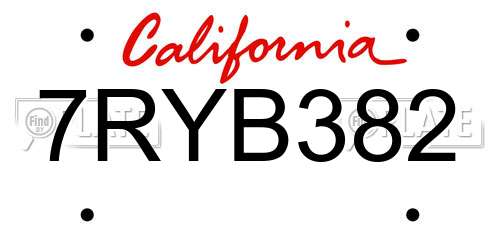 7RYB382 California License Plate