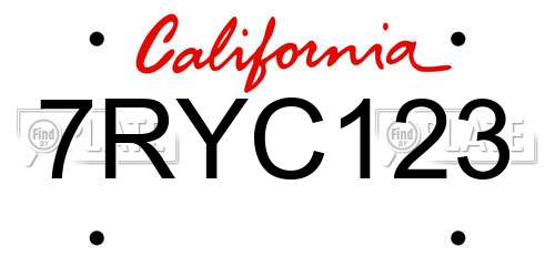 7RYC123 California License Plate