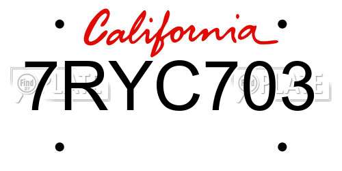 7RYC703 California License Plate