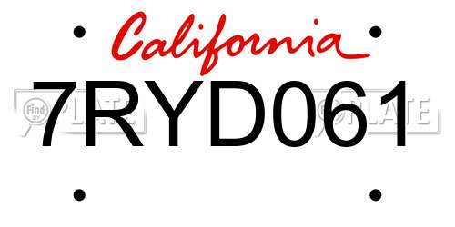 7RYD061 California License Plate