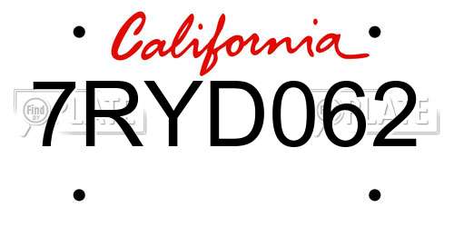 7RYD062 California License Plate