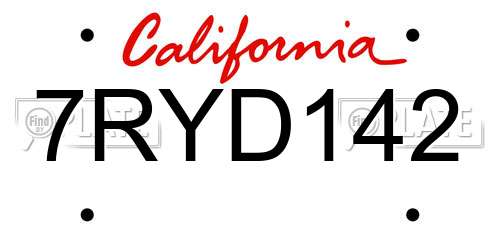 7RYD142 California License Plate