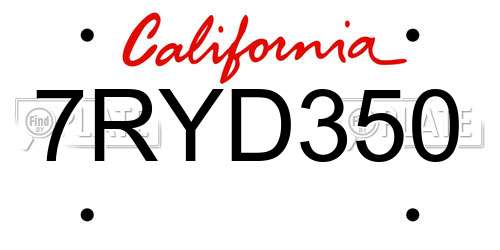 7RYD350 California License Plate
