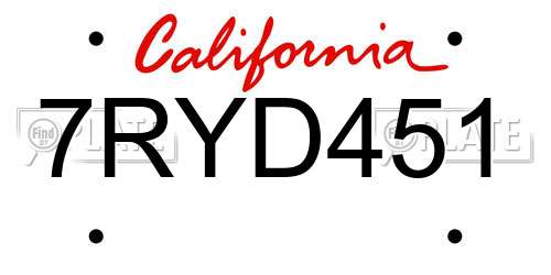 7RYD451 California License Plate