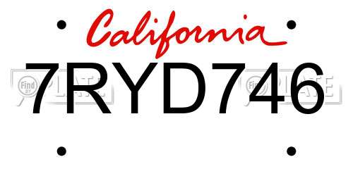 7RYD746 California License Plate