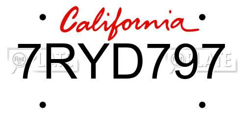 7RYD797 California License Plate
