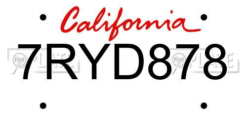 7RYD878 California License Plate
