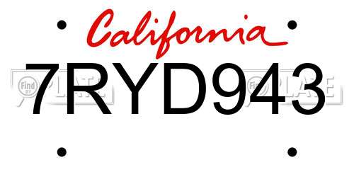 7RYD943 California License Plate