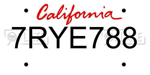 7RYE788 California License Plate