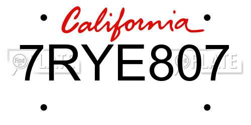 7RYE807 California License Plate