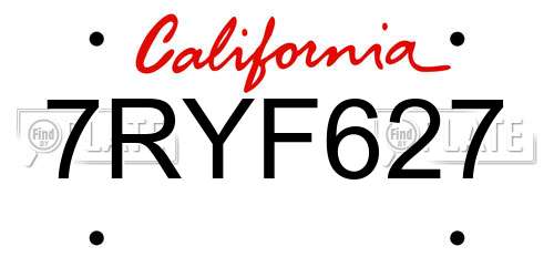 7RYF627 California License Plate