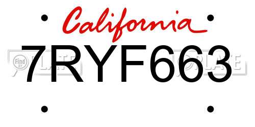 7RYF663 California License Plate