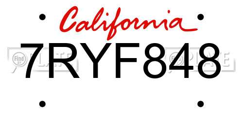 7RYF848 California License Plate