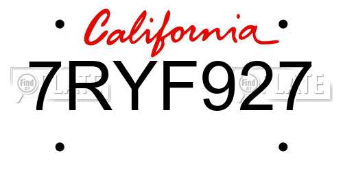 7RYF927 California License Plate