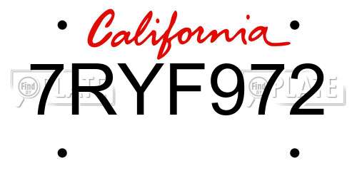7RYF972 California License Plate