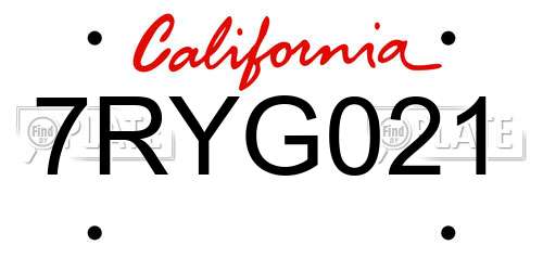 7RYG021 California License Plate