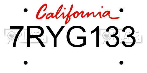 7RYG133 California License Plate