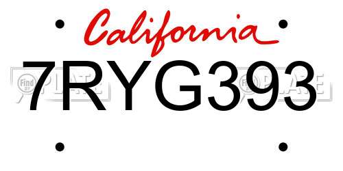 7RYG393 California License Plate