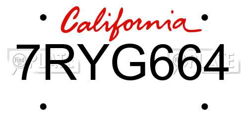 7RYG664 California License Plate