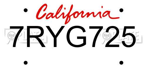 7RYG725 California License Plate