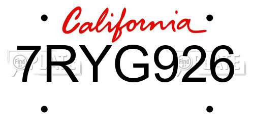 7RYG926 California License Plate