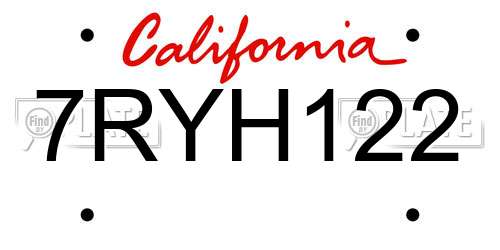 7RYH122 California License Plate