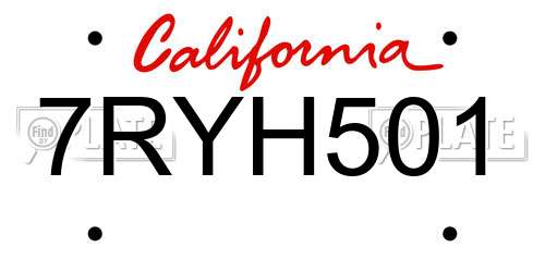 7RYH501 California License Plate