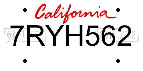 7RYH562 California License Plate