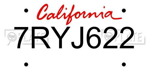7RYJ622 California License Plate