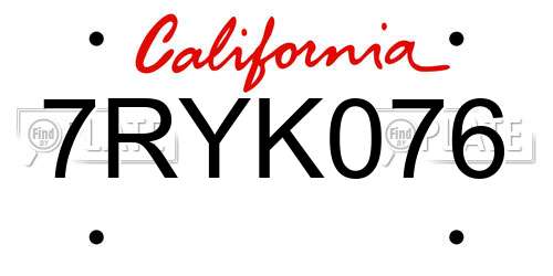 7RYK076 California License Plate