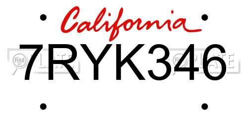 7RYK346 California License Plate