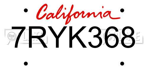 7RYK368 California License Plate