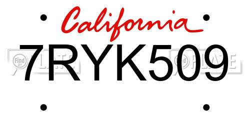 7RYK509 California License Plate