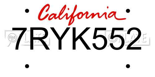 7RYK552 California License Plate