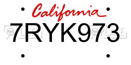 7RYK973 California License Plate