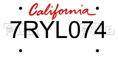 7RYL074 California License Plate