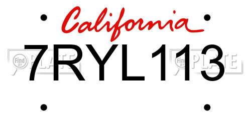 7RYL113 California License Plate
