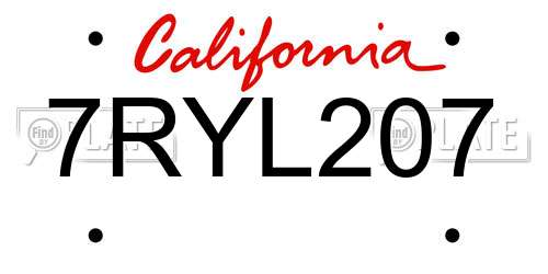 7RYL207 California License Plate