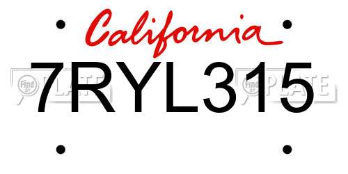 7RYL315 California License Plate
