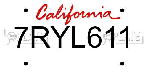 7RYL611 California License Plate
