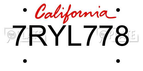 7RYL778 California License Plate